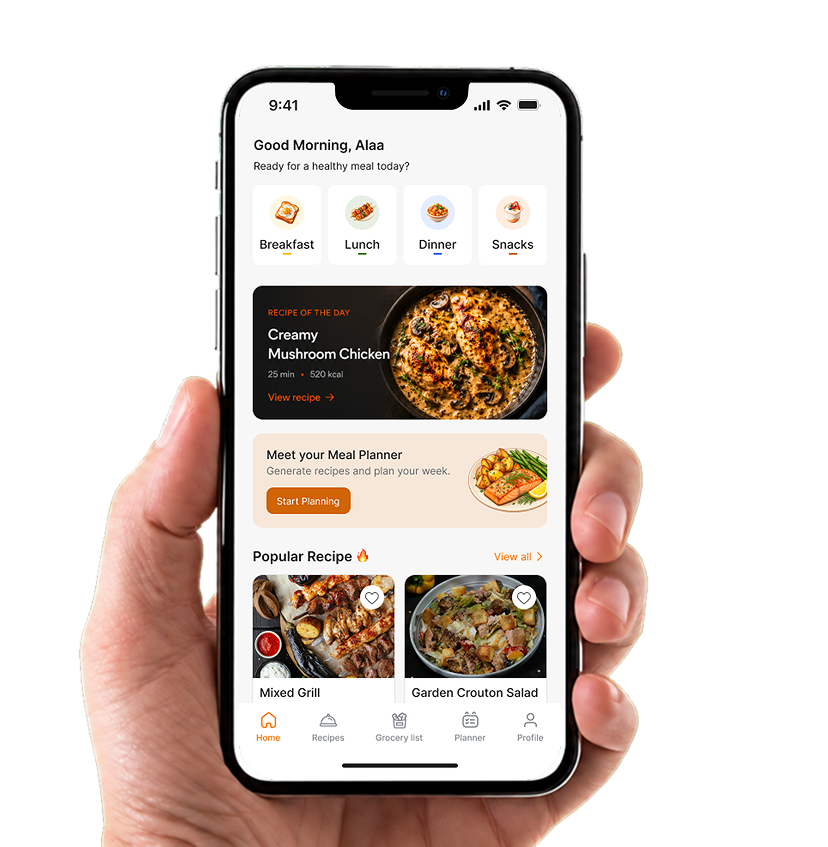 The Zadi home screen on an iPhone, held in one hand